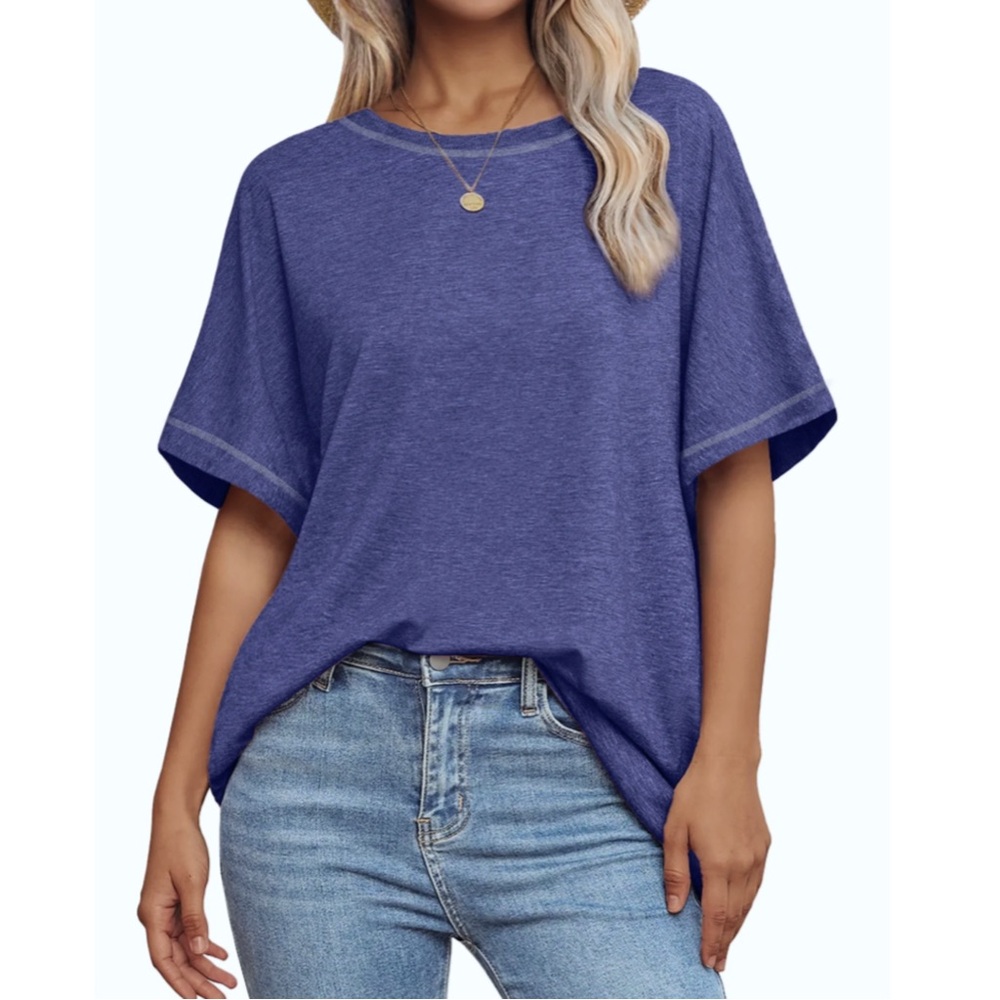 Oversized Blue Crew Neck Tee